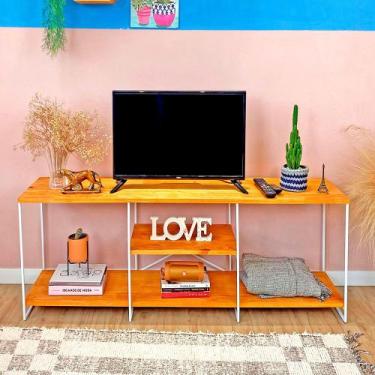 Imagem de Rack de TV Industrial de Ferro e Madeira  1,50m Carvalho e Branco - Ar