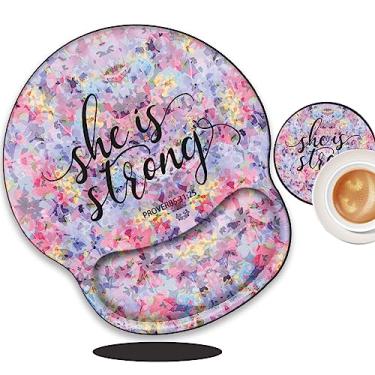Imagem de Mouse pad com versículos bíblicos com escrituras de suporte de pulso ergonômico descanso de pulso tapete de mouse de gel para jogos almofada de mouse pads para computador escritório trabalho mulheres