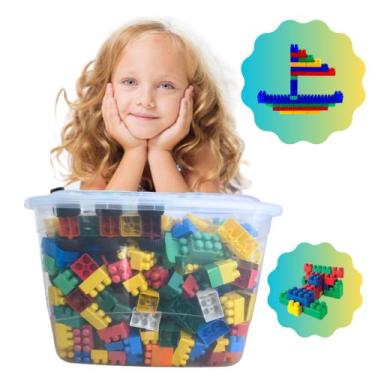 Imagem de Kit 300 Blocos de Montar mais Caixa Organizadora com alça - REIBLOCK'S