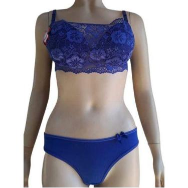 Imagem de Conjunto Lingerie Sutiã Renda Decote Calcinha Rafa Gatha 720, Azul, M