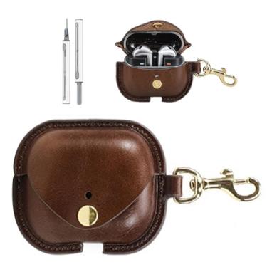 Imagem de Capa de couro para Samsung Galaxy Buds 3 Pro/Galaxy Buds 3, capa vintage personalizada, à prova de choque, portátil, com chaveiro, capa de carregamento para Galaxy Buds 3 Pro/Galaxy Buds 3 (marrom)