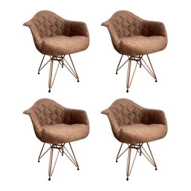 Imagem de Kit 4 Poltronas Jantar Eames Eiffel Estofadas Caramelo Base Cobre - Up