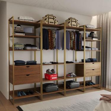 Imagem de Closet Industrial Casal Completo Loft Amêndoa 4 Módulos Cabideiro com 