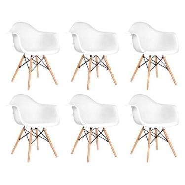 Imagem de Kit 6 Poltronas Eames de Madeira com Braço Daw com Assento Branco - Up