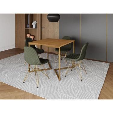 Imagem de Mesa Jantar Industrial Base V 90cm Quadrada Canela C/ 4 Cadeiras Base 