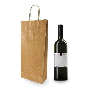 Imagem de Sacola De Papel Kraft Lisa Garrafa De Vinho Bebidas C/ 10 Un - DB, Kra