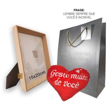 Imagem de Kit Porta Retrato Mdf Almofada Coração Sacola Dia dos Pais - MultiA, P