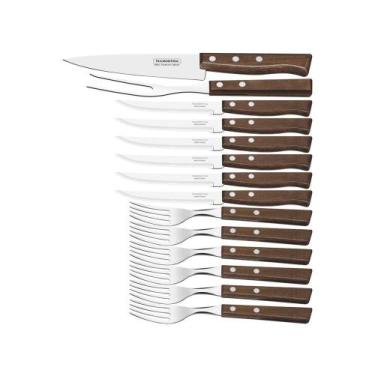 Imagem de Kit p churrasco 14 peças tradicional sortidos com laminas de aco inox 