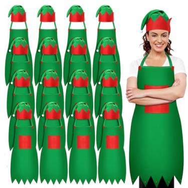 Imagem de Handepo Kit de avental de elfo de Natal, 32 peças, fantasia de elfo para mulheres, avental de Papai Noel, fantasia de festa de Natal, avental de elfo ajustável para festa (verde)