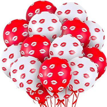 Imagem de KatchOn, Red and White Kiss Balloons - 12 Inch, Pack of 20 | Red Kiss Balloon | Red Lip Balloons, Romantic Decorations Special Night | Kiss Lips Valentines Balloons, Valentine's Day Decorations Kit