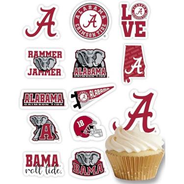 Imagem de University of Alabama Cupcake Topper Artigos de festa para futebol, aniversário, decorações de festa de formatura (24 peças) (Alabama Crimson Tide)