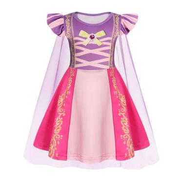 Imagem de WonderBabe Purple Princess Dress for Girls Princess Costume Purple Princess Dresses for Little Girls Fancy Dress Up Clothes for Halloween Cosplay Party with Cape size 6-7
