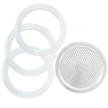 Imagem de Waziaqoc Kits de Funil de Substituição Espresso Moka com 6 Xícaras, 1 Filtro de Alumínio com 3 Pacotes de Vedação de Substituição (Filtro: 6 cm OD x 2 Polegadas ID, Vedação: 2,8 Polegadas)
