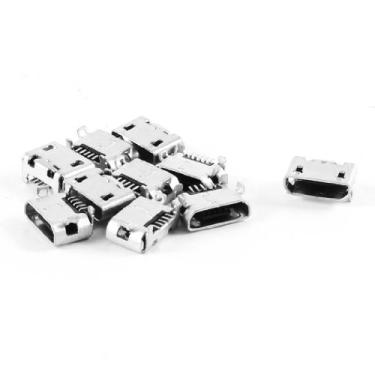 Imagem de uxcell 10 peças USB padrão micro tipo B porta fêmea 5 pinos, mini ângulo de metal, conector de solda, conector de solda, peças de reposição para soquete PCB, acessórios de smartphone