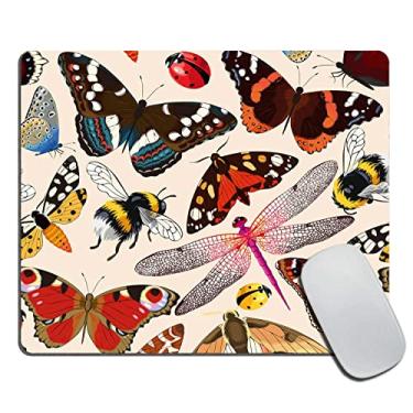 Imagem de Mouse pad retangular rosa vintage insetos, mousepad com padrão de insetos, borboletas, libélulas, joaninhas, abelhas, base de borracha, antiderrapante, mouse pads de computador para mouse sem fio 9,5
