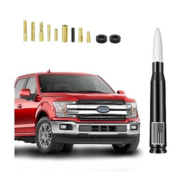 Imagem de BESULEN Antena de carro com bandeira americana, antena curta de rádio AM/FM de 5,5 polegadas com adaptador de 9 parafusos e 2 anéis de borracha, antena universal de alumínio, acessórios de