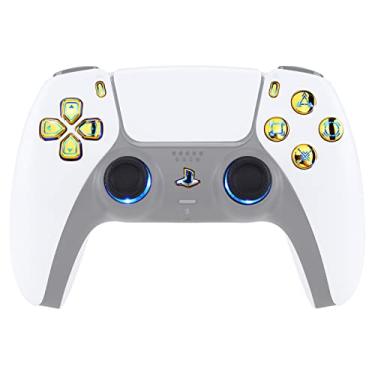Imagem de eXtremeRate Botões de dedo Dpad iluminados multicores para compartilhar o rosto de casa para controle PS5, botões clássicos dourados cromados, kit de LED DTF para controle PS5 – controle não incluído