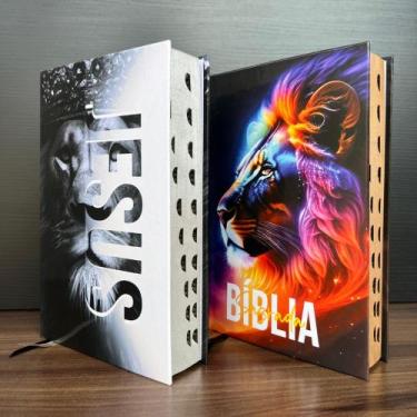 Imagem de Kit 2 Bíblias Sagradas Leão Jesus e Leão em Chamas Letra Hiper Gigante