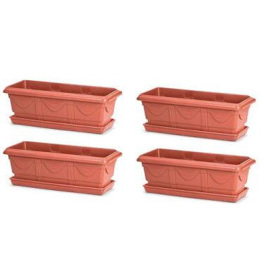 Imagem de 4 Jardineira Floreira Romana Cerâmica 50cm Nutriplan + Prato