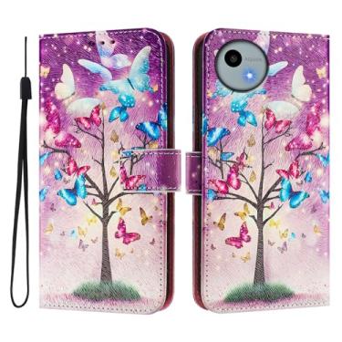 Imagem de Capa carteira para Sharp Aquos R9, capa flip de couro com padrão fofo, capa à prova de choque com fivela magnética, compatível com carregamento sem fio (Sharp Aquos R9, borboleta colorida)