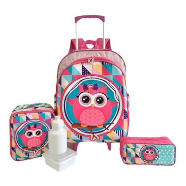 Imagem de Kit Mochila Infantil Corujinha Coruja Meninas Rodinhas M F5 - proprio