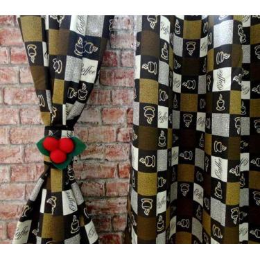 Imagem de Cortina De Cozinha Estampada  2m X 1,50m Café  Com Abraçadeira - Recan