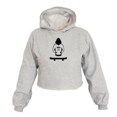 Imagem de Cropped Feminino Moletom Estampa Skate Board Flanela Inverno - Ragor, 