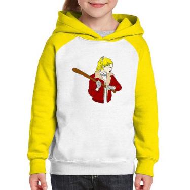 Imagem de Moletom Infantil Baseball Girl - Foca na Moda, Branco, Amarelo, 4