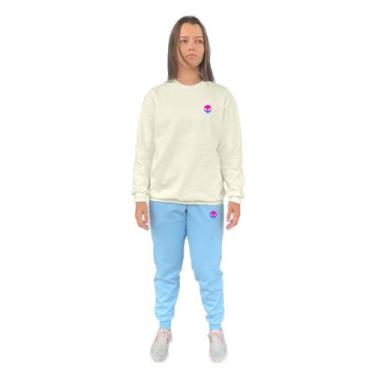 Imagem de Conjunto de Moletom Feminino Blusa Sem Capuz e Calça Jogger Estampado 
