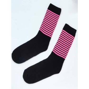 Imagem de Meia Listrada Rosa Unissex Estmpa Divertida Cano Alto - Luega Meias Es