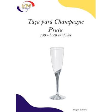 Imagem de Taça para Champagne base Prata 150ml c/ 6 unid - Silver Plastic - bebi