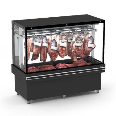 Imagem de Expositor Açougue Vanguard Top 1,50m Gancheira Vidro Aquecido Estático EAVTVRG1500E 220V - Refrimate