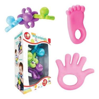 Imagem de Kit Mordedor Mão Pé Divertido Para Bebê Com Polvo Macio - Primma, Rosa