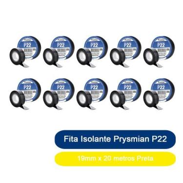 Imagem de Kit 10 Fita Isolante Prysmian P22 19mm x 20 metros Preta