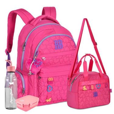 Imagem de Kit Mochila Pompom e Lancheira Soft Rebecca Bonbon Chaveiro, Rosa