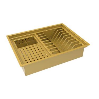 Imagem de Escorredor Embutido Calha Inox Úmida 43x33cm Dourado - HZ