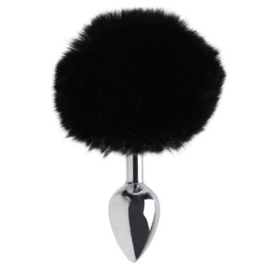 Imagem de Plug Anal Em Metal 5,5 X 2,6Cm Com Pompom Vipmix, Preto