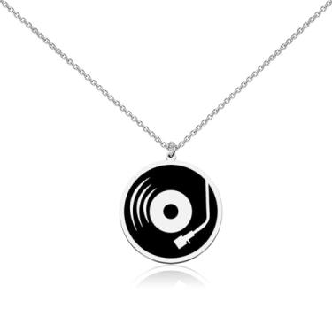 Imagem de WUSUANED Colar divertido, adaptador de disco, joias, vinil, toca-discos, presente para amantes de DJ, presente retrô para fãs de música, Aço inoxidável, Sem Pedra Preciosa