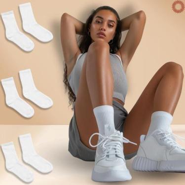Imagem de Kit 3 Pares Meia Feminina Cano Alto Respirável Branca - Rupee, Branco,