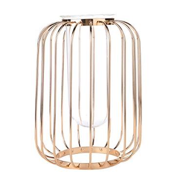 Imagem de Nordic Lantern Shaped Ferro Forjado Vaso Com Glass Insert - Elegant Tabletop Flower Vase para Casa e Decoração do Casamento-Hidropônico Terrarium Centerpiece (Trombeta de ouro