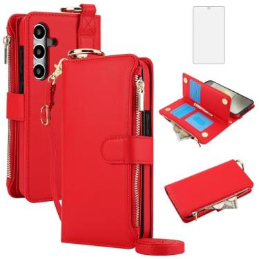 Imagem de Asuwish Capa de telefone para Samsung Galaxy S24 FE 5G carteira com zíper com protetor de tela de vidro temperado, alça transversal, suporte de bloqueio de RFID, capa flip celular S 24 EF S24FE 24S