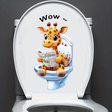 Imagem de Nouiroy Decalque de tampa de vaso sanitário com leitura de animais fofos - decoração de casa bem-humorada, azulejo de cerâmica fácil de aplicar e decalque de tanque de água, acabamento semibrilhante,