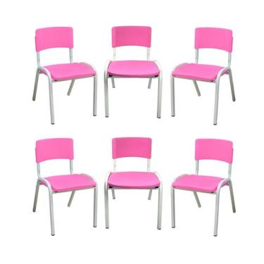 Imagem de kit 6 Cadeira Iso Infantil Rosa Escolar e Creche  - ECOMHOME