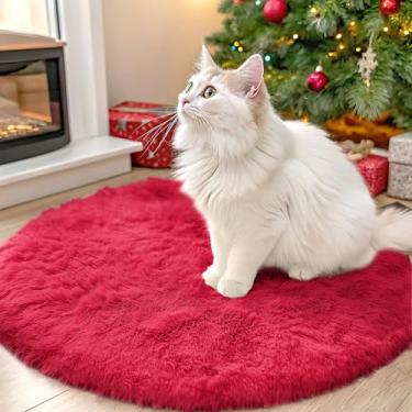 Imagem de OLANLY Tapetes redondos vermelhos para quarto – laváveis na máquina, tapetes circulares de 60 cm para sala de estar, tapete felpudo macio e fofo para meninas e meninos, quartos de berçário
