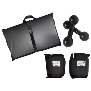 Imagem de Kit Tornozeleira 6KG Nylon Preto + Halteres 6KG Preto + Colchonete Dob