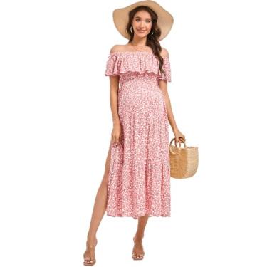 Imagem de Vestido de maternidade feminino, tomara que caia, tomara que caia, evasê, casual, maxi vestido fotográfico para chá de bebê, Rosa, P
