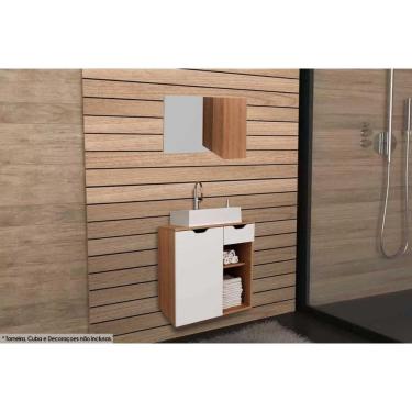 Imagem de Armário c/ Balcão Banheiro Suspenso BN3605 s/ Cuba 60cm e Espelho BN3602 Amêndoa/Branco - Tecno Mobili