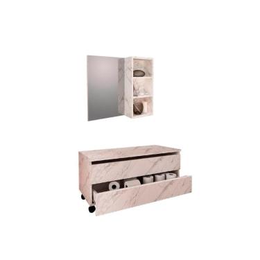 Imagem de Armário c/ Balcão Banheiro Rodizios BN3603 s/ Cuba 80cm e Espelho BN3609 Mármore Branco - Tecno Mobili