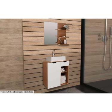 Imagem de Armário c/ Balcão Banheiro Suspenso BN3605 s/ Cuba 60cm e Espelho BN3608 Amêndoa - Tecno Mobili