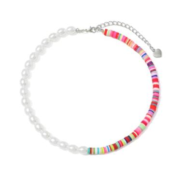 Imagem de FUTIMELY Y2K Colar feminino colorido de frutas e pérolas colar gargantilha fofo cogumelo Yin Yang frisado colar feito à mão resina flor joia (estilo 6)